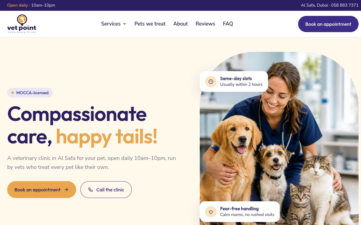 vetpointclinic.ae website designed and developed by Xperts Hive