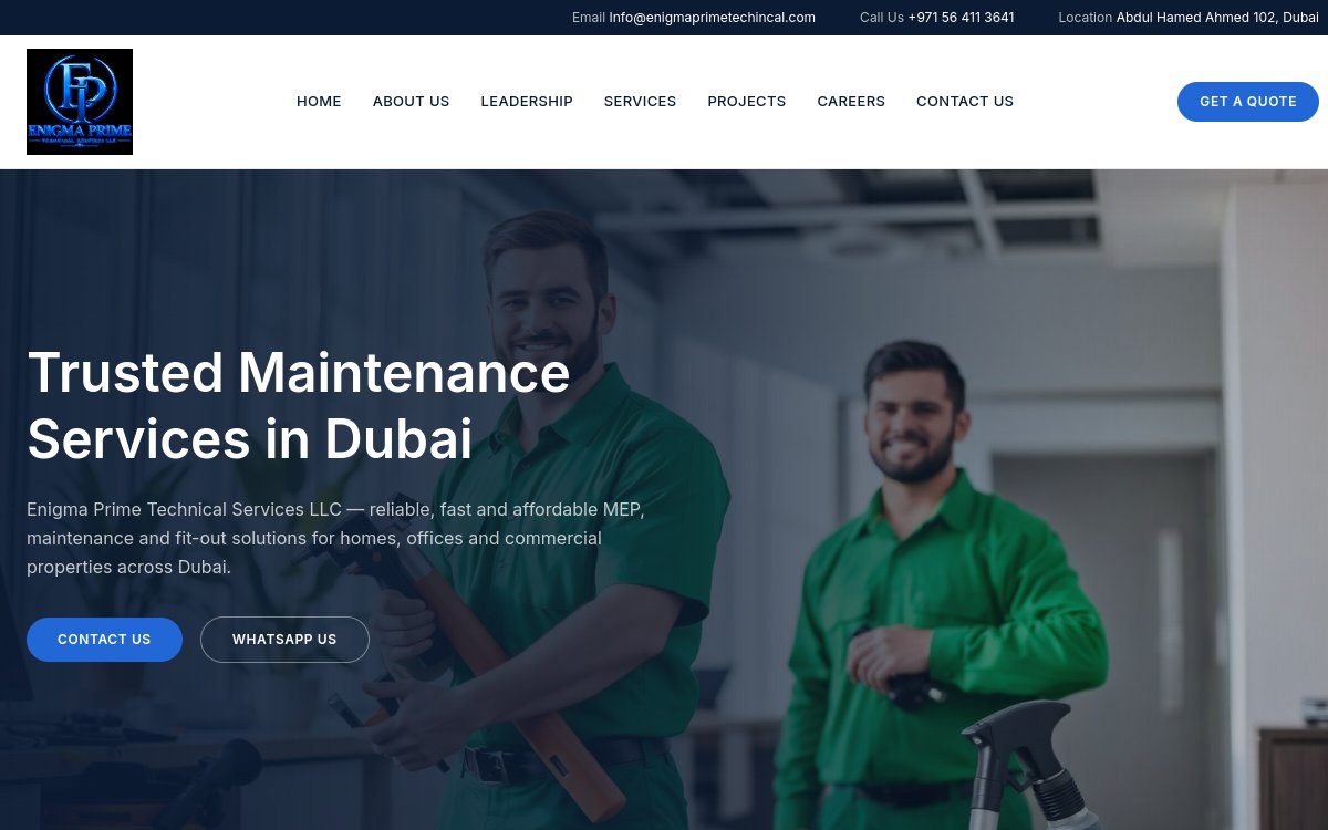 enigmaprimetechincal.com website designed and developed by Xperts Hive